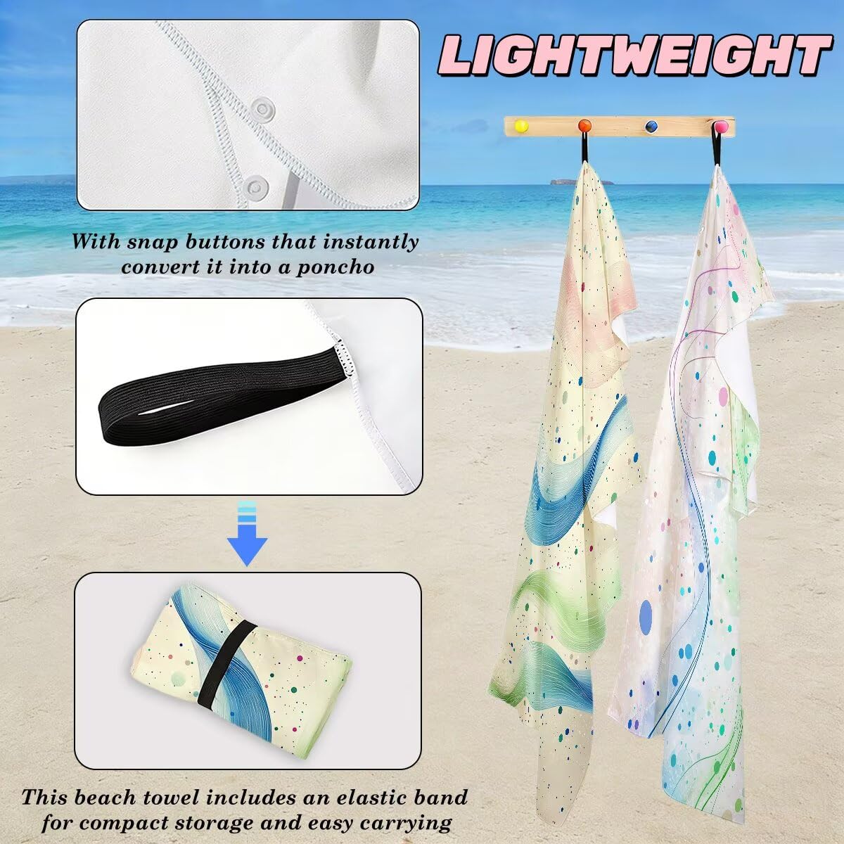 Ręcznik plażowy 90 x 180 cm, ręcznik gimnastyczny z mikrofibry szybkoschnący zestaw 2 ręczników plażowych, lekki kompaktowy ręcznik z mikrofibry duży do podróży, prezent dla mężczyzn i kobiet