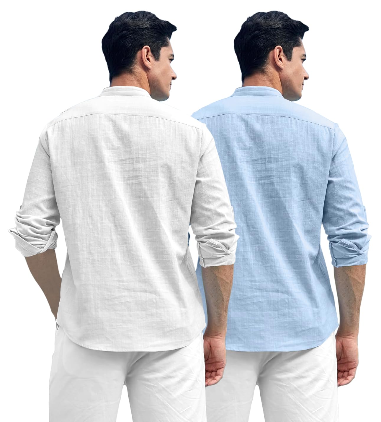 Zombom Combo of Men's Solid Cotton Polyester Blend Full Sleeve Straight Kurta Shirt (Pack of 2) White-Sky Blue - Image 3 thumbnail