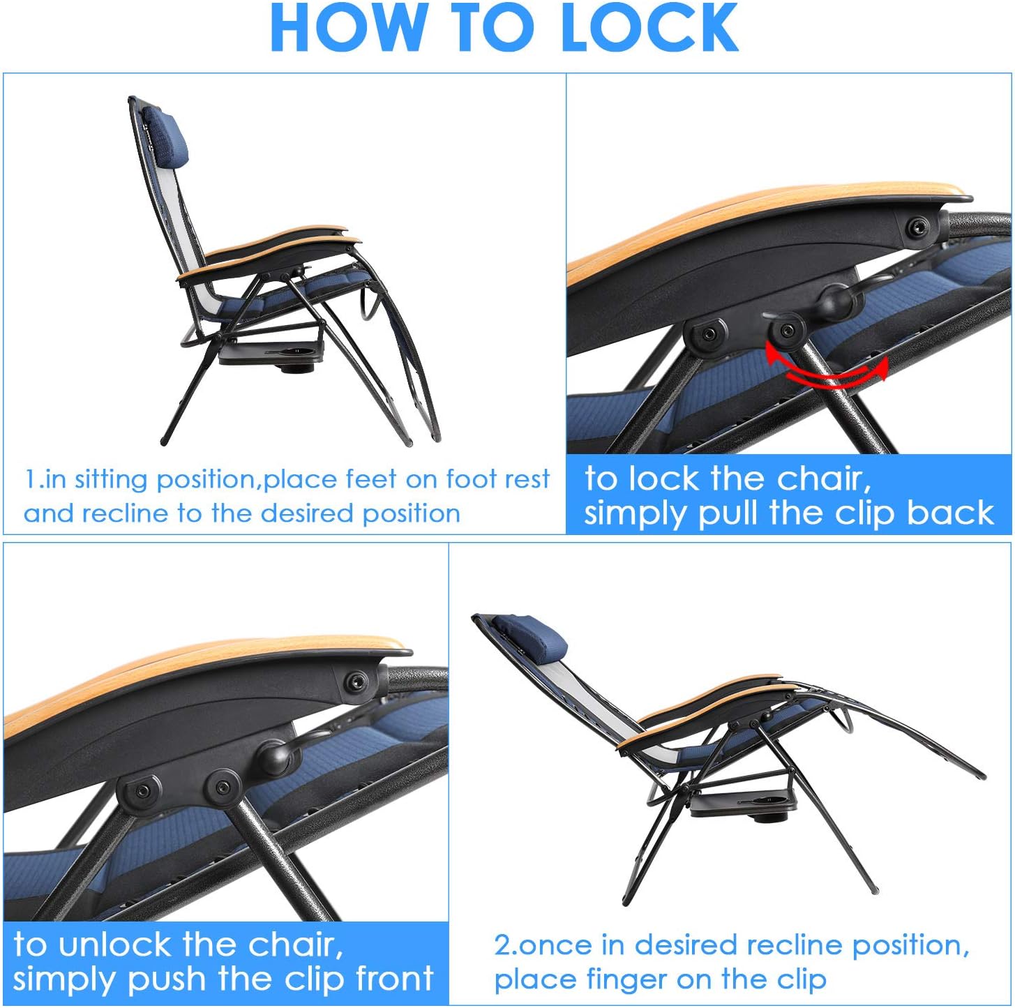 Portal Oversized Zero Gravity Reclining Patio Chairs, XL Padded Seat Folding Lounge Chair 350lbs Capacity with Cup Holder and Headrest for Lawn, Porch, Camping, Support : Patio, Lawn & Garden