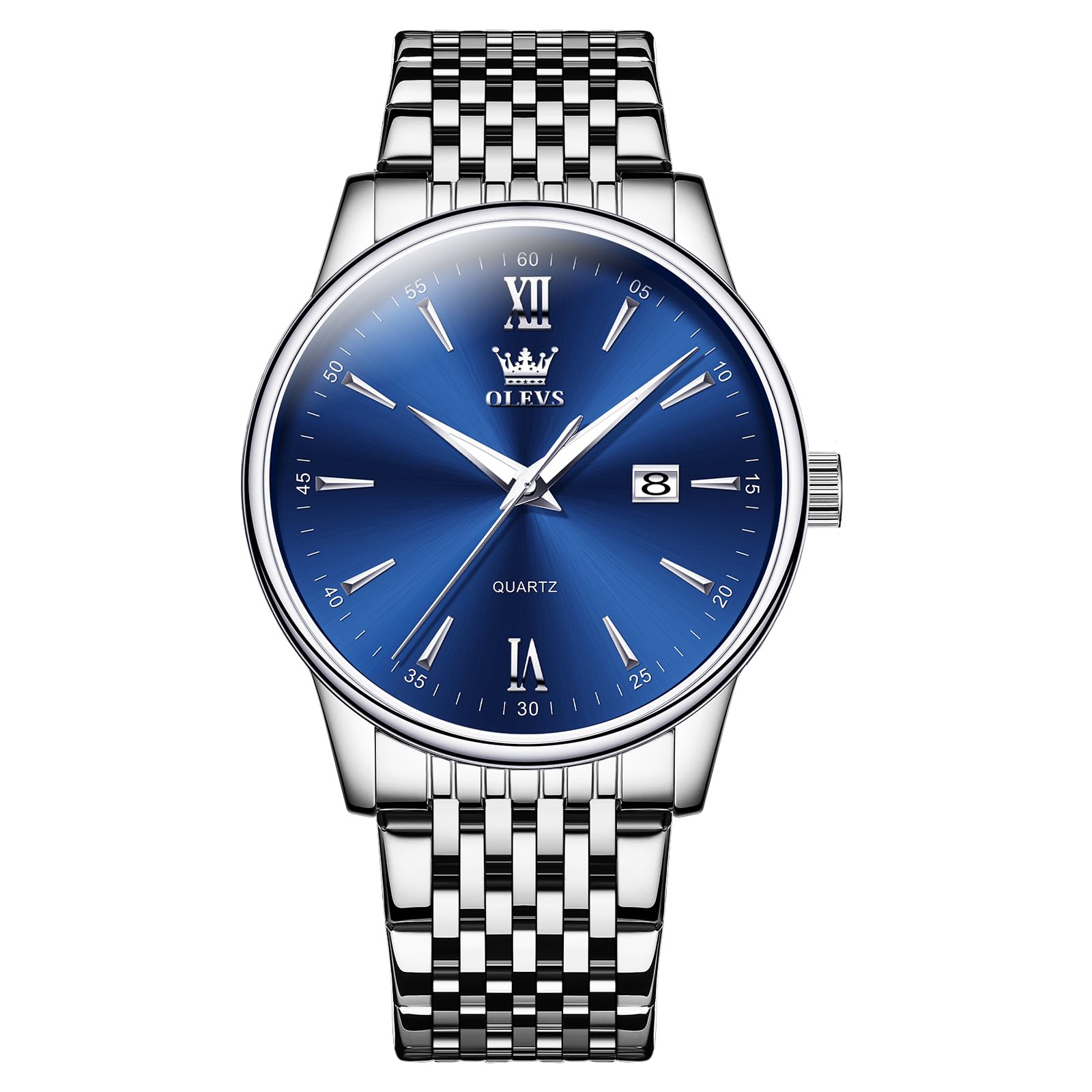 OLEVS Uhren Herren, Analoge Quarz Leucht Armbanduhr, wasserdichte Datum Edelstahl Herrenuhr, Klassische Mode Business Freizeituhren, Elegantes Geschenk für Männer
