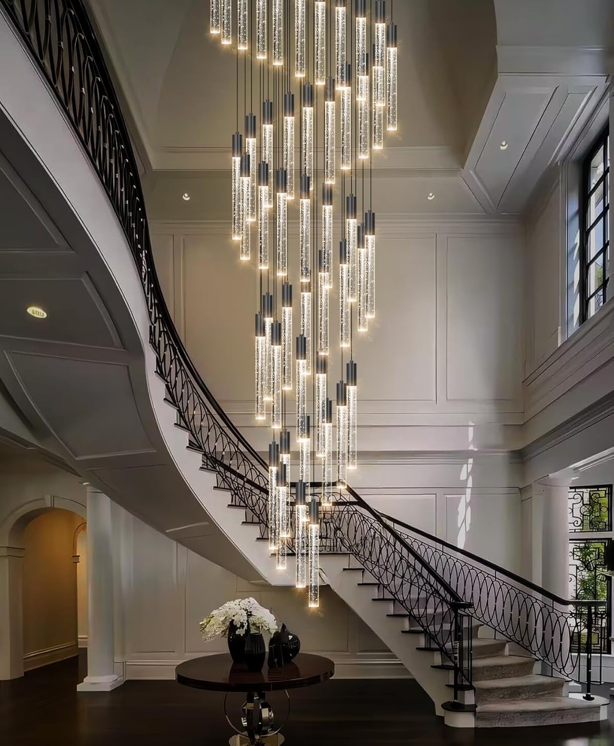 Lampa wisząca LED nowoczesny kryształowy spadek wysoki żyrandol sufitowy oprawa oświetleniowa duża lampa wejściowa wewnętrzne żyrandole oświetleniowe do salonu wejście przedpokój schody
