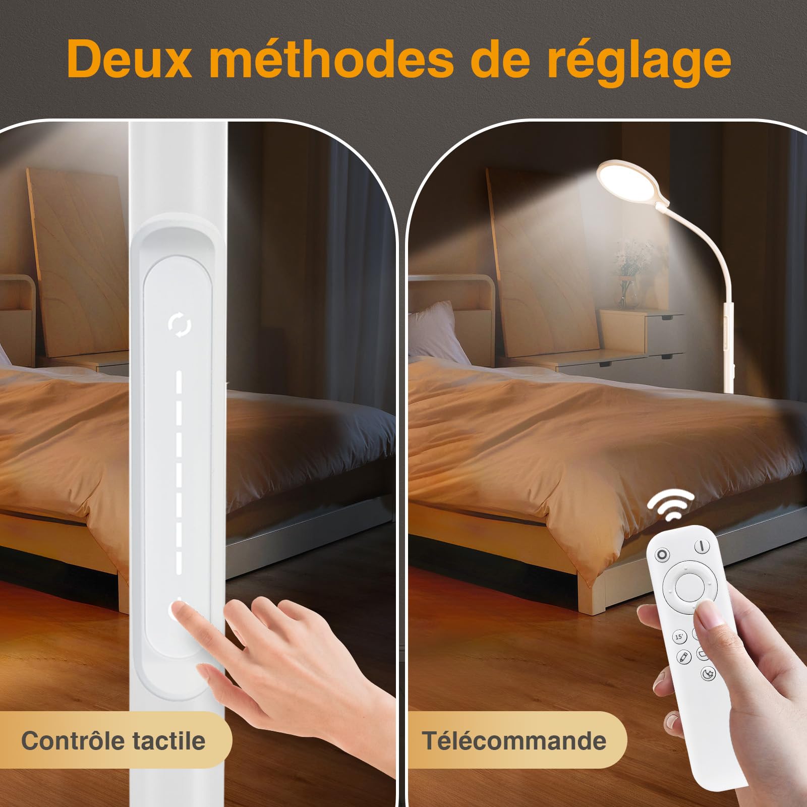 Lampes à lumière du jour Lampadaire, lampe à lumière du jour LED sans UV, 11000 Lux, 5 couleurs et 10 intensités réglables, Commande tactile avec télécommandes, Réguler les émotions, Travail et études