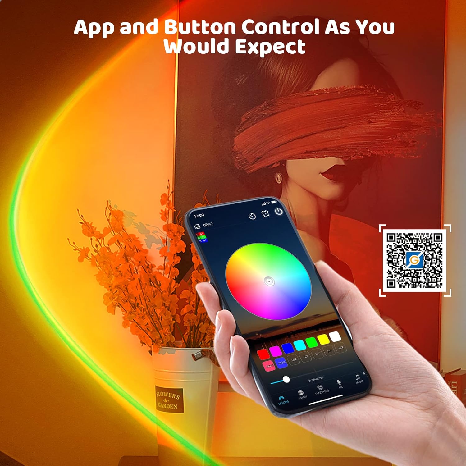 XEBKOR Sunset Lamp Projection,360 Degree Rotation Multi- Color Changing Sunset Lamp Set Switch Button and APP Control for Photography/Party/Home/Room Decor