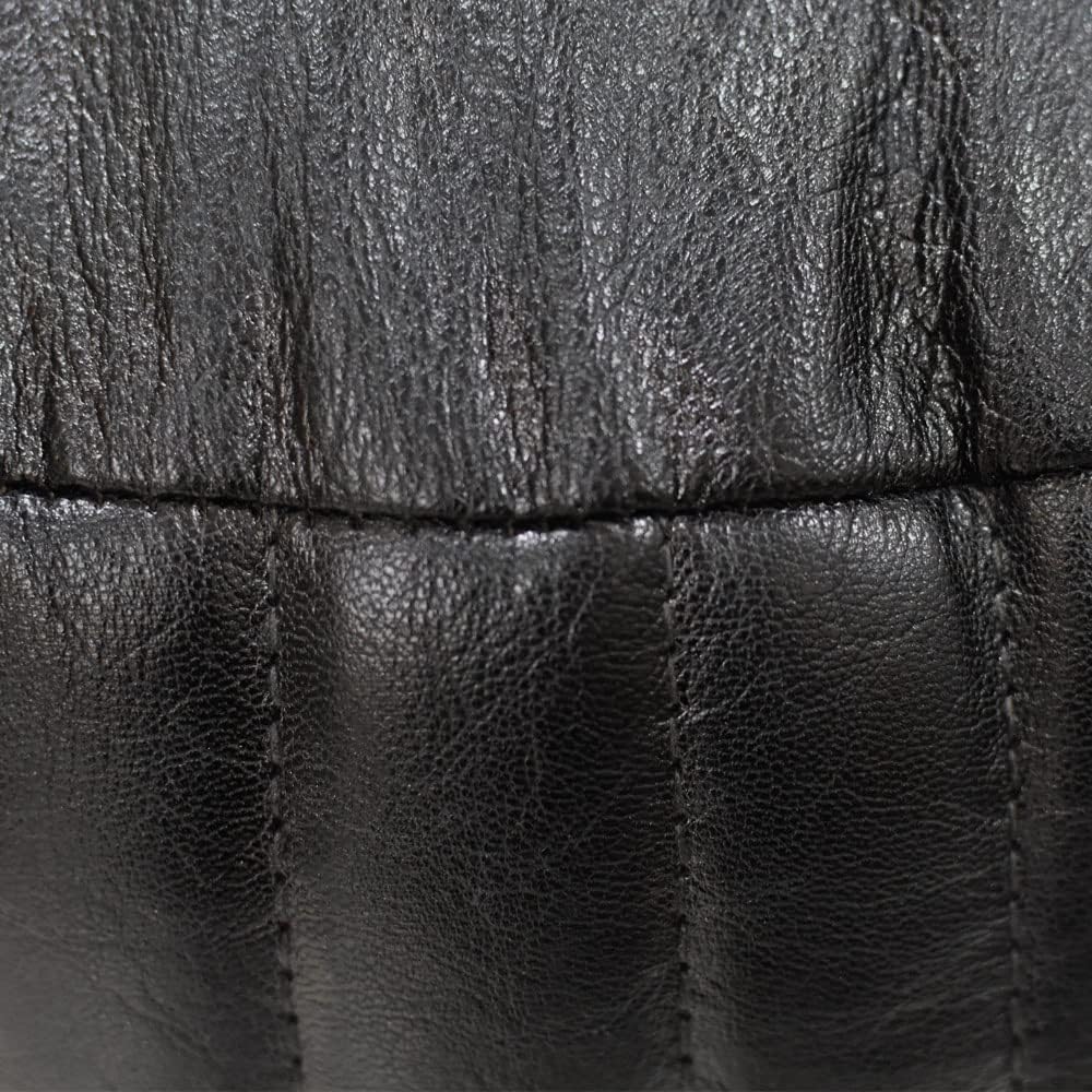 Rugsotic Carpets PF08 Round Shaped Goat Leather Handmade Eco-Friendly Black Pouf - 14" x 14" x 14", Plain Solid, Recycled Cotton Filled