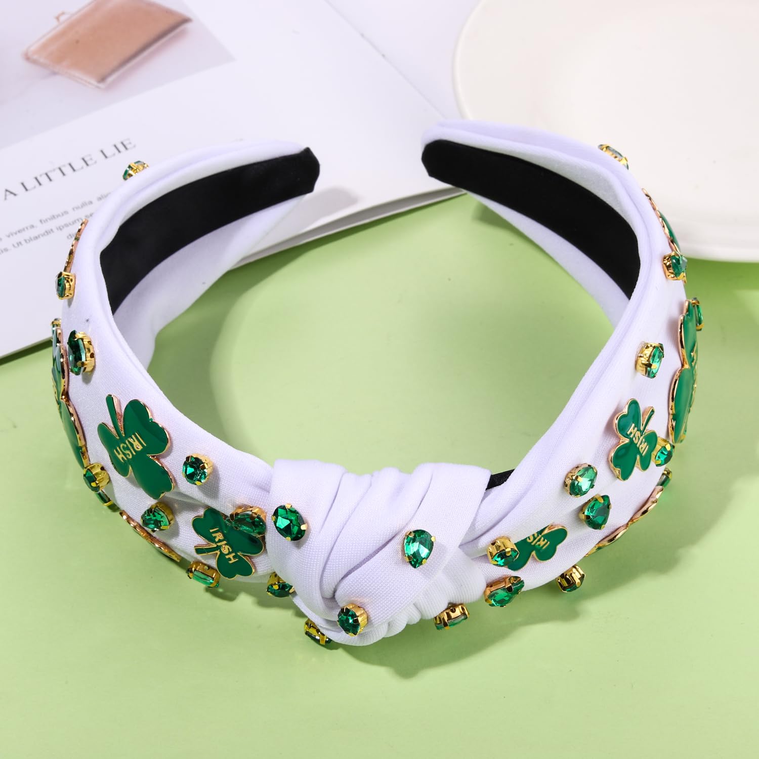 St. Patrick's Day Hair Accessories, Green Shamrock Headband for Women, Embellished Crystal Rhinestone Knotted Headband, Irish Holiday Gifts (Shamrock I) - Image 5