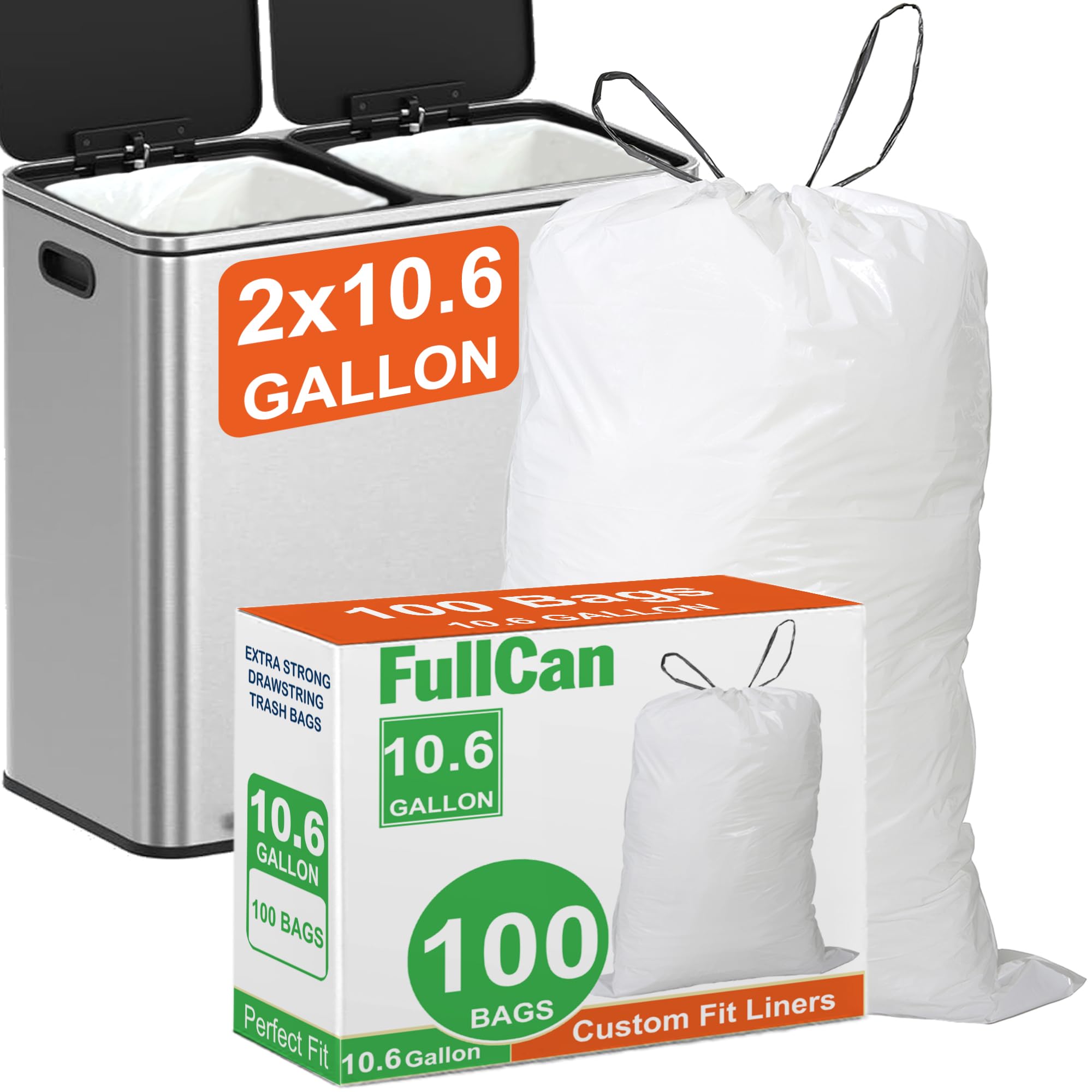 10.6 Gallon Dual Can Trash bags for (2 x 10.6 Gallon) Dual Compartment Trash Can with Reinforced Drawstring Heavy Duty 1.2 Mil Tear Resistant PERFECT FIT &amp; GRAND SAVE!