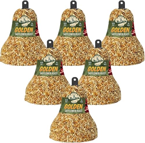 Mr. Bird Paquete de 6 campanas de semillas de aves silvestres Golden Safflower Feast de 10 onzas Mr. Bird Paquete de 6 campanas de semillas de aves silvestres Golden Safflower Feast de 10 onzas