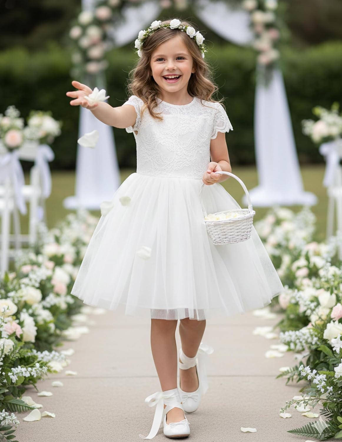 GRACE KARIN Flower Girl Dress with Big Bow,Kids Lace Tulle Princess Gown,Wedding Formal Birthday Party Pageant 5-10Y - Image 8