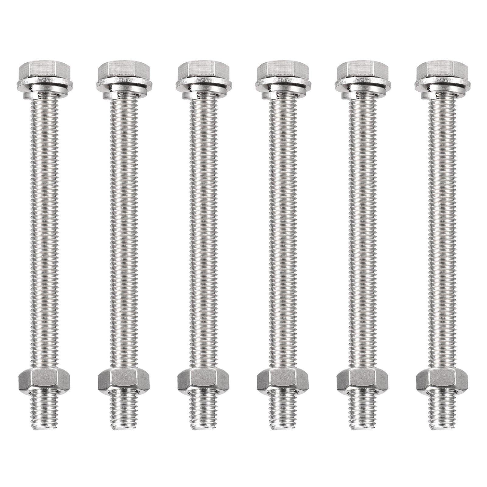 TA-VIGOR 6Pcs M10 x 130mm Hex Head Screws Bolts, Nuts, Flat & Lock Washers Kits, Fully Thread Hexagon Bolts