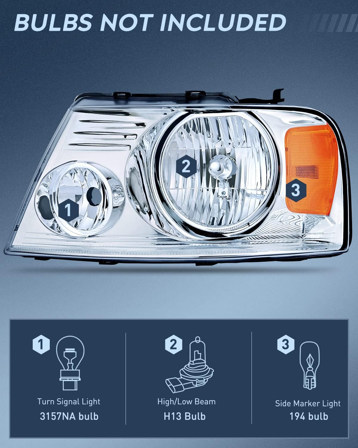 Nilight 2004 2005 2006 2007 2008 F150 Headlights, headlight assembly for 2006 Lincoln Mark LT Chrome Housing Amber Reflector,Headlight Assembly Replacement kit