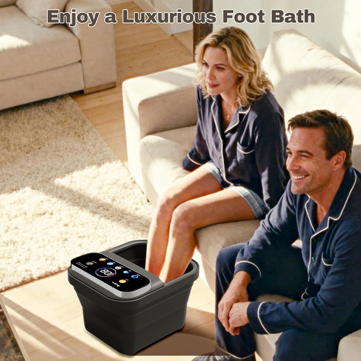 Foot Spa Electric Rotary Massage, with Touchscreen Pro Color Display, Collapsible Foot Bath with Heat, Bubble,Remote Control, Temp Control, and 24 Motorized Shiatsu Massage Balls (Dark Grey) - Image 8