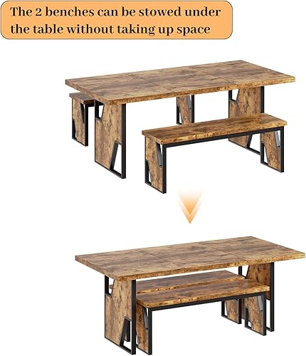 Miniatura 6 de Mesa de comedor de madera de 70.8 pulgadas con 2 bancos, mesa de cocina moderna y sillas para 4-6 personas, mesa de madera MDF gruesa con banco de