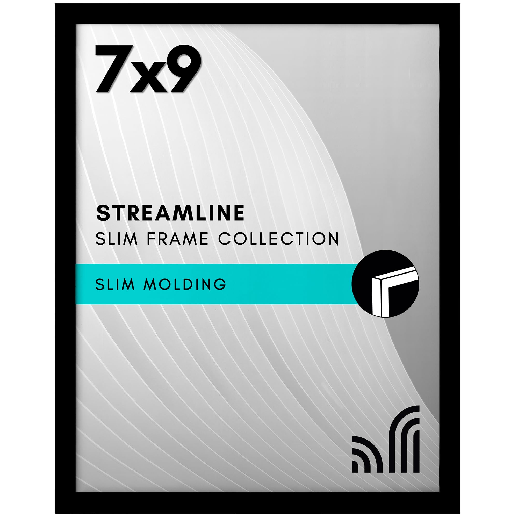 Americanflat 7x9 Picture Frame with Shatter-Resistant Glass - Streamline Collection - Thin Border Picture Frame for Tabletop and Wall Display - Hanging Hardware and Easel Stand Included - Black