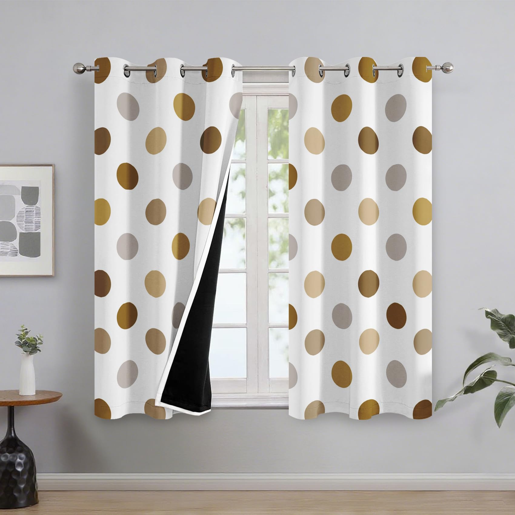 Generisch Blickdichte Vorhänge Punkte Gardinen mit Ösen für Wohnzimmer Schlafzimmer, Punkte Geometrie Deko, Thermo Verdunklungsvorhänge 2er Set, H 183 x B 117 cm X&-135