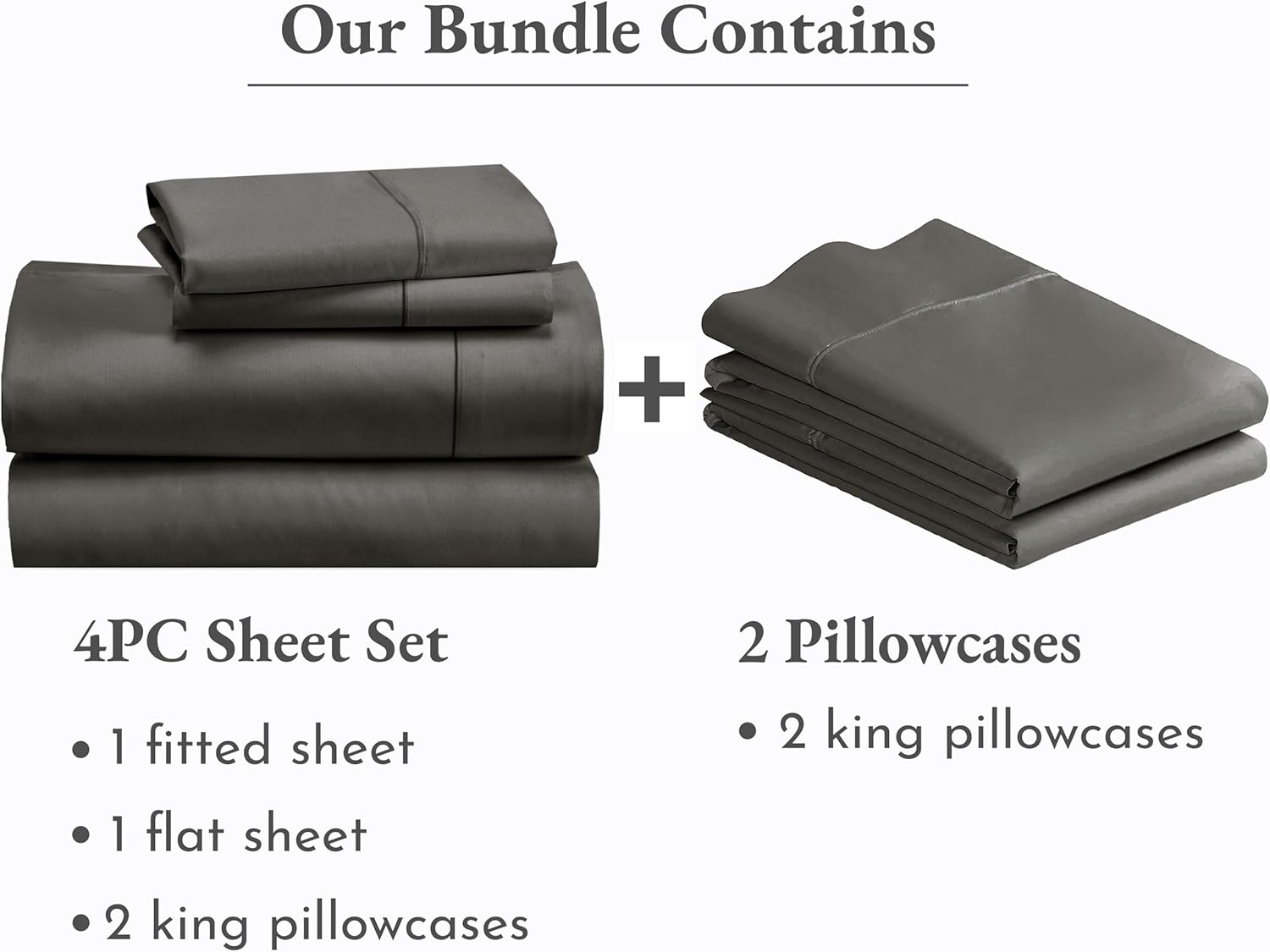 California Design Den 6 Piece King Size Sheet Set with 4 Pillowcases, 400 Thread Count 100% Cotton Sateen (Grey)