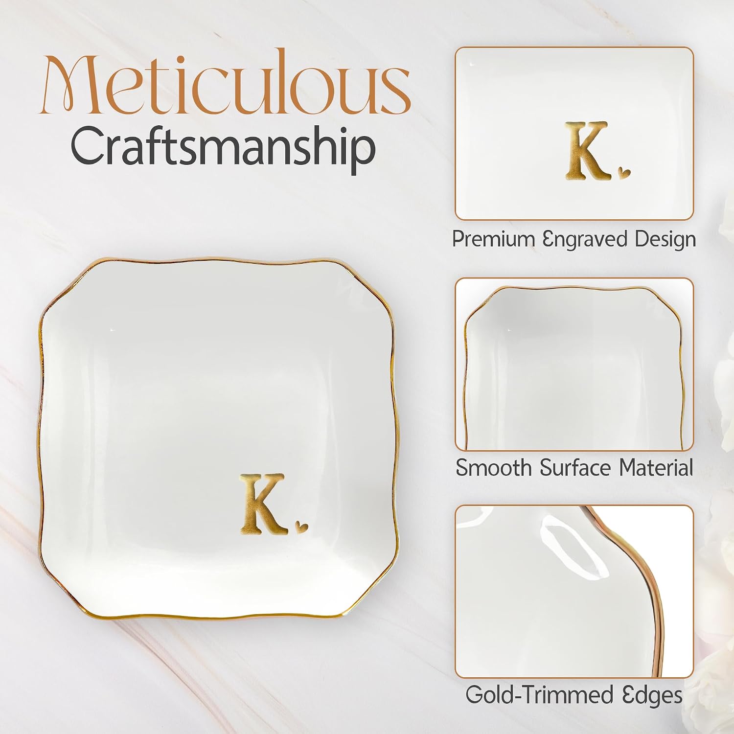 OASSIE Bridal Shower Gifts for Women - 4"x4" Jewelry Dish Tray Letter K image 4