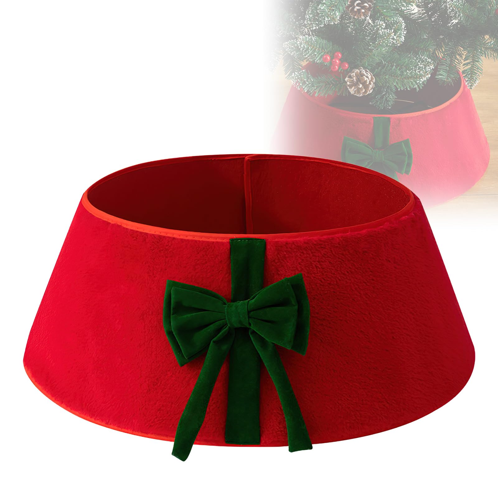 Peamoo Red Christmas Tree Skirt, 56Cm Plush Christmas Tree Collar With Bow, Merry Green Xmas Tree Base Cover, Xmas Stand Cover For Real Artificial Trees Decor (Red)