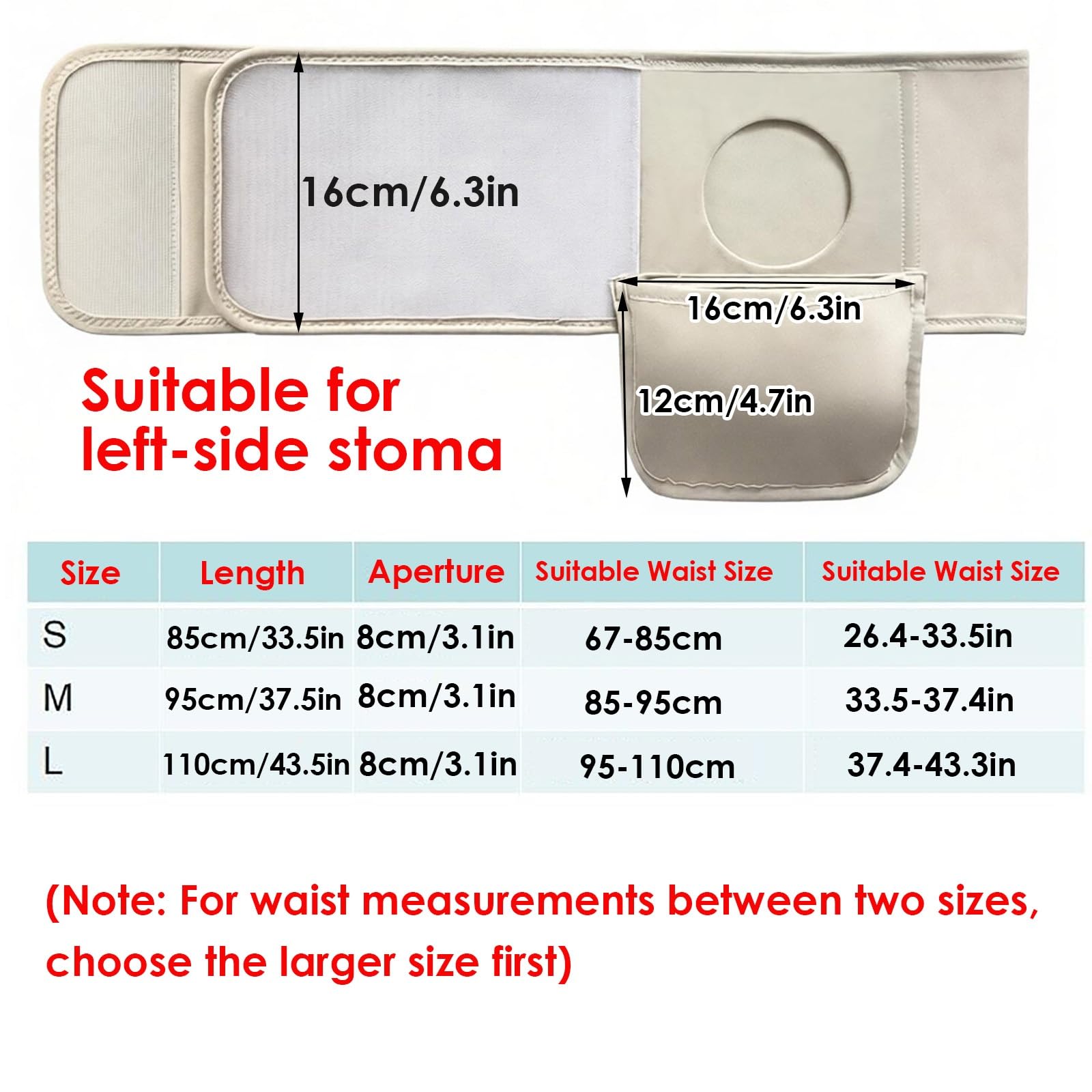 Stoma Gürtel für Die Postoperative Versorgung (Linke Seite), Stoma Bandage für Männer und Frauen, Postoperativer Bauchgurt für Kolostomie, Stoma Zubehör(Medium)