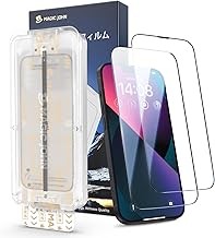 MAGIC JOHN Glass Film for iPhone 13/13 Pro/14, 2 Piece Set, High Transmittance, Magic Guide Frame, Easy to Install, Bubbleless, 9H Hardness, Shockproof, Shatterproof, Comfortable to Touch