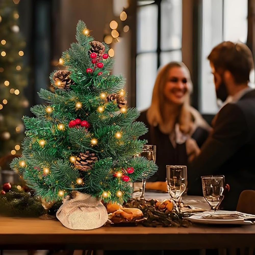 VUIUYOIES Mini albero di Natale preilluminato da 24,45 cm