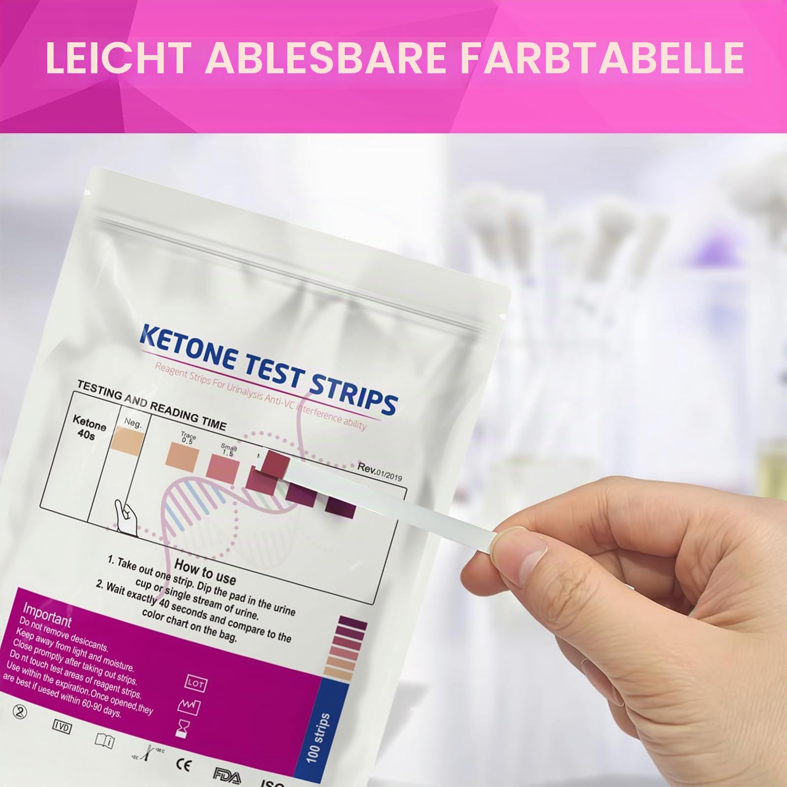 200 Stück Ketose Teststreifen, Ketostix für Keto Ernährung und Diät, Ketostix Teststreifen Zum Testen Des Ketosespiegels, Heimgebrauch, Beutel aus Aluminiumfolie
