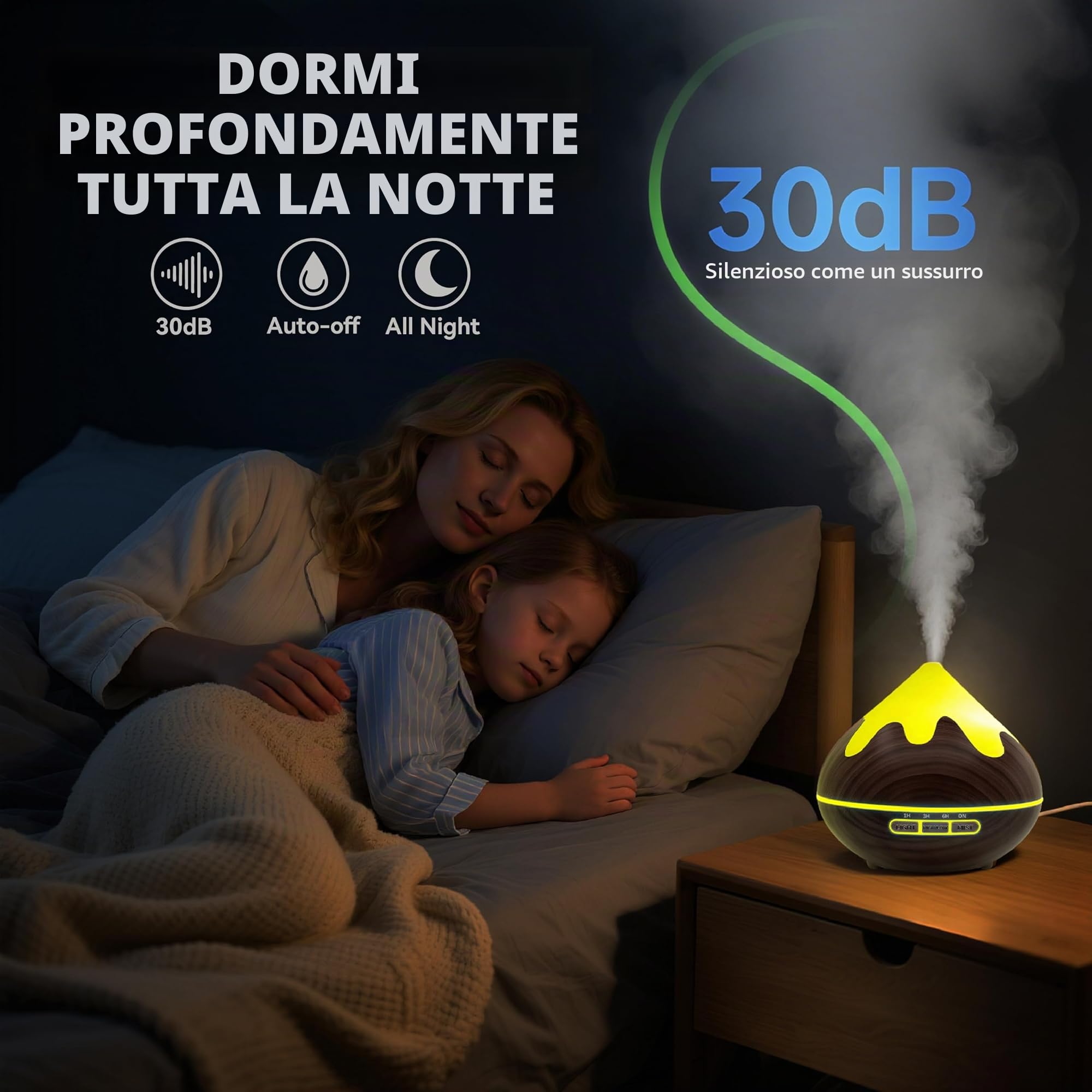 Diffusore di Oli Essenziali, 500ml aromatico a Grana di Legno, Ultrasuoni Aromaterapia con Luce Bianca Calda, Diffusore per Oli Essenziali Senza BPA, per Ufficio e Casa, Marrone Scuro