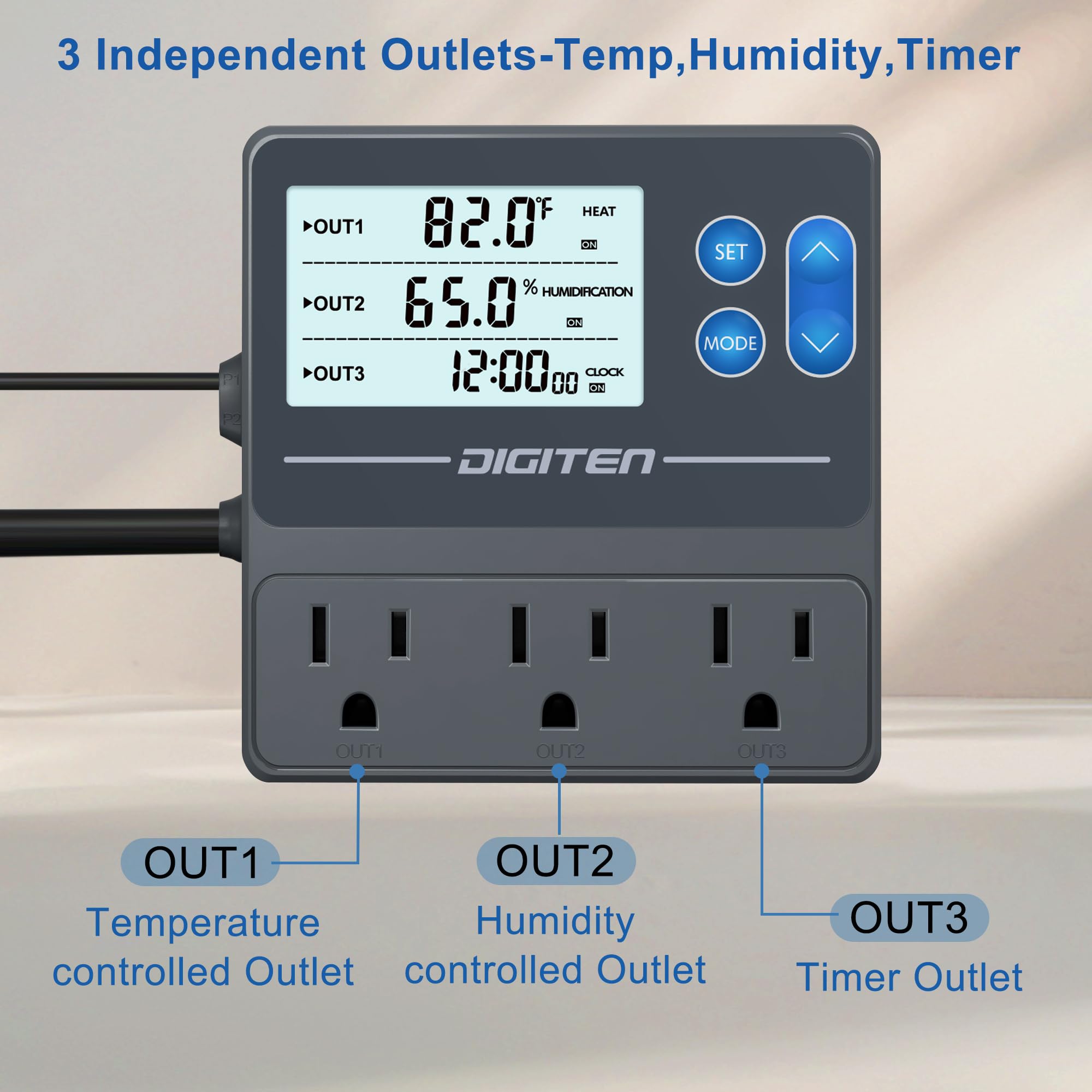DIGITEN Controlador de temperatura y humedad 3 en 1 con salida de