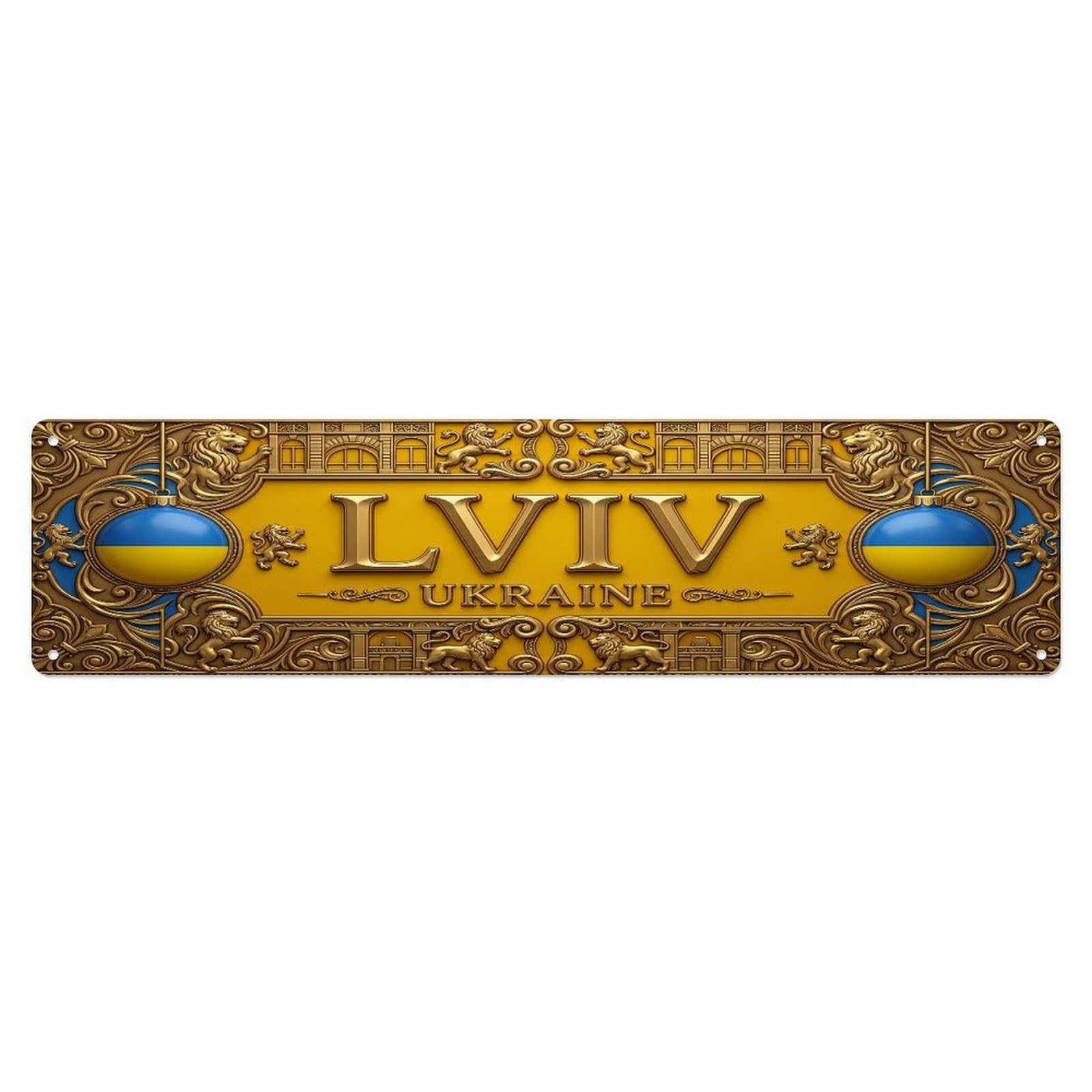 Vintage Lviv Ukraine Flag Pattern Metal Tin Sign