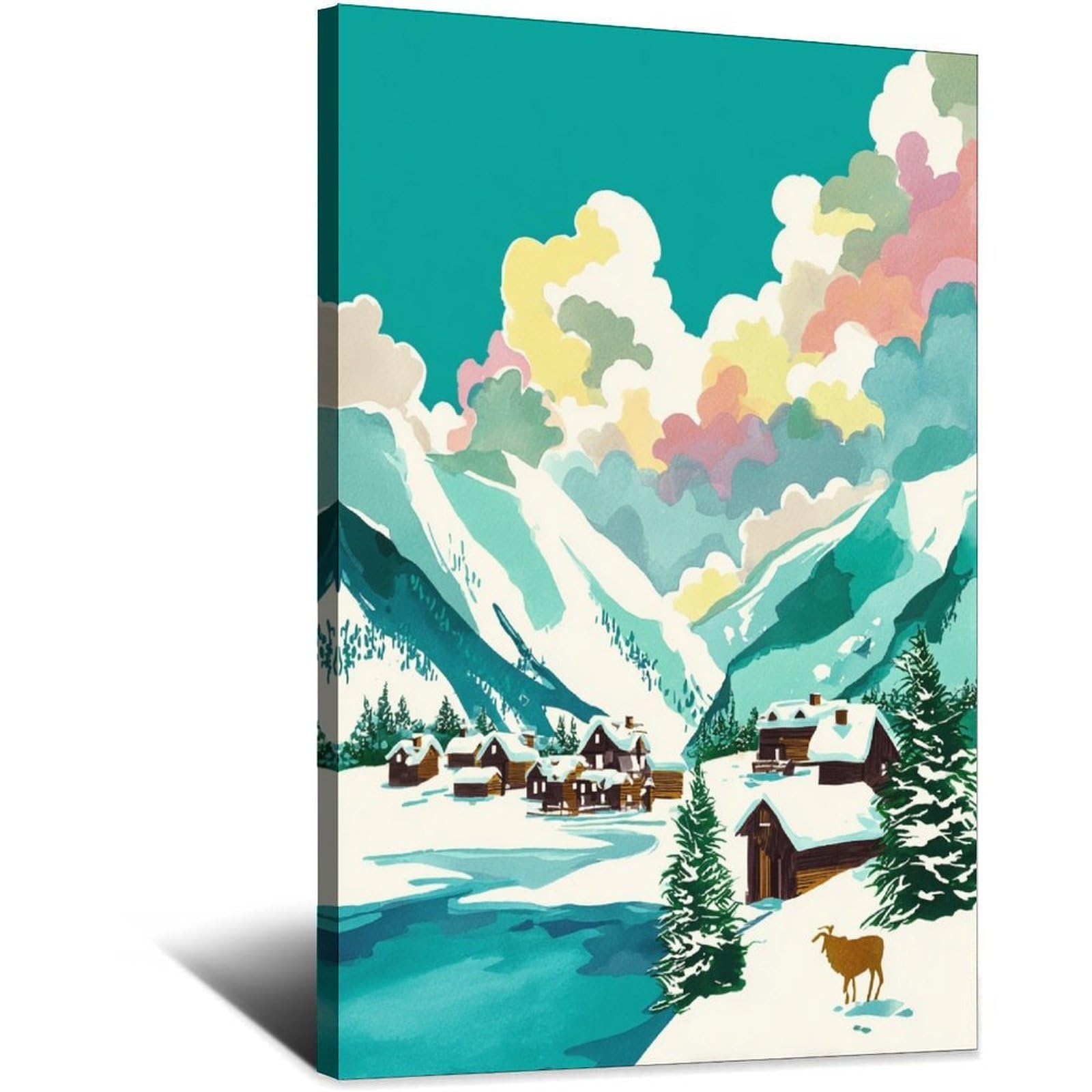 iPuzou Verbier Ski Poster 20x30inch(50x75cm) Vintage Watercolor Canvas Art