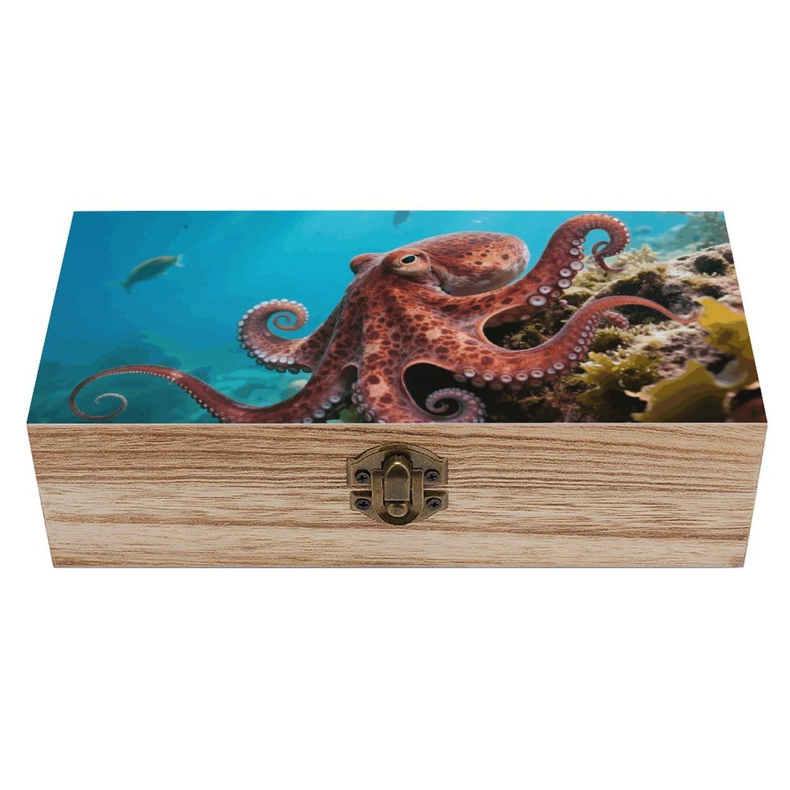 FodPand Decorative Keepsake Box Wooden Storage Boxes with Hinged Lid Handmade Octopus Wood Organizer Memory Treasure Box for Jewelry Craft Card Photo Storage Wedding Bridal Shower Gifts