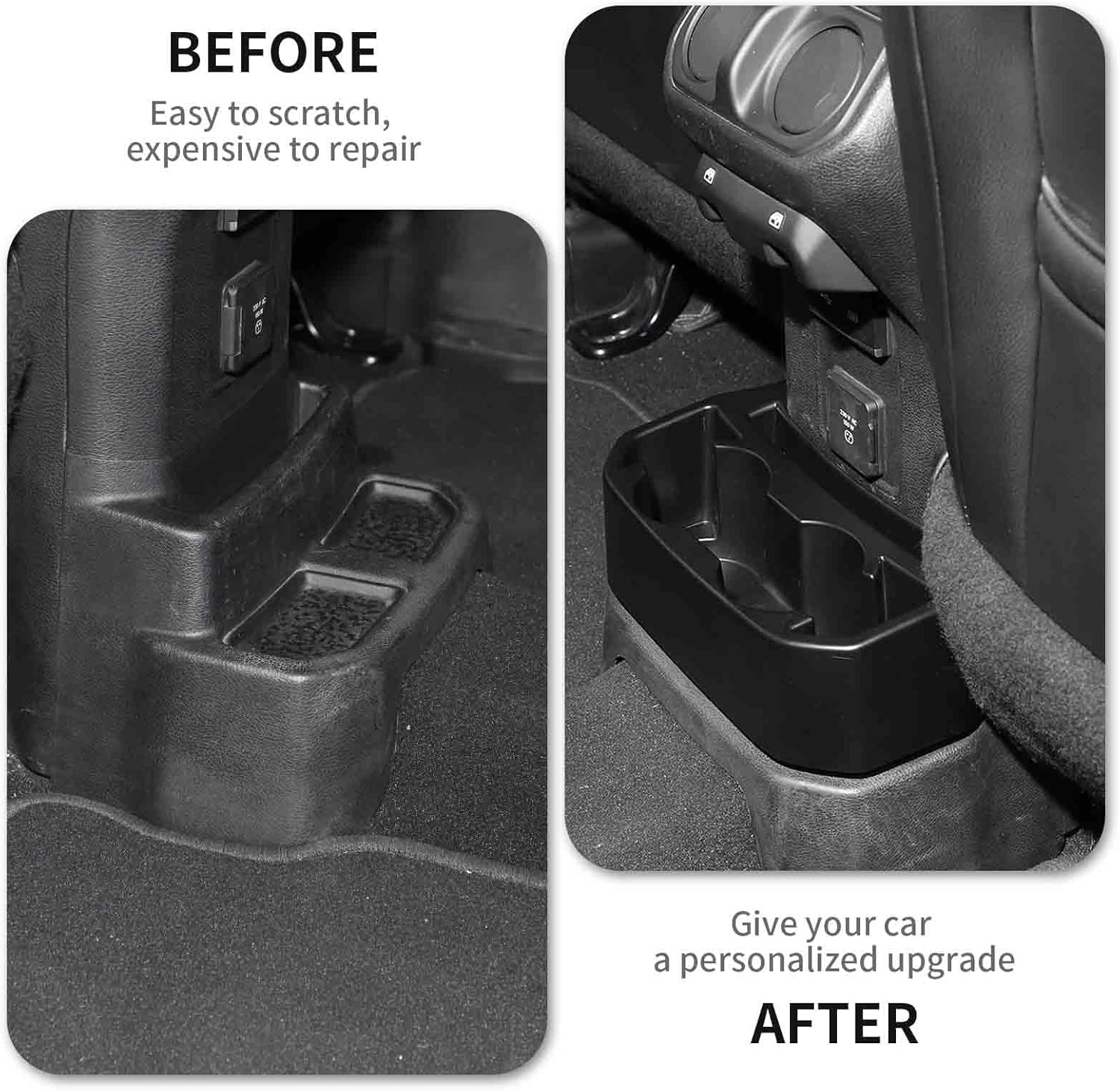 RAZPOY JL Rear Cup Holder, Backseat Drink Cup Holder Organizer Storage Tray Compatible with 2018-2023 Jeep Wrangler JL Accessories 4-Door