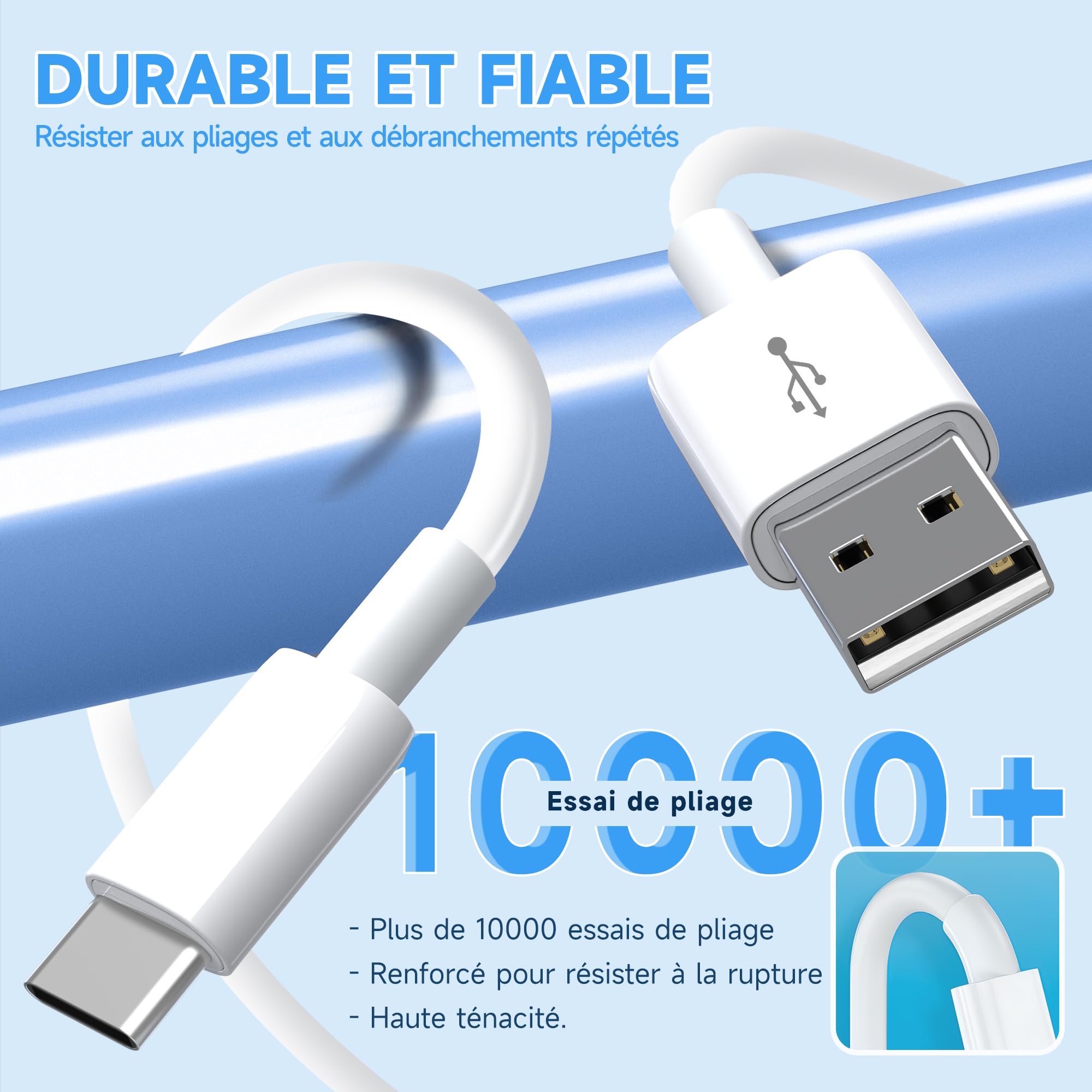 Câble d'extension d'alimentation USB-C 5M, rallonge USB A vers USB C pour caméras de sécurité