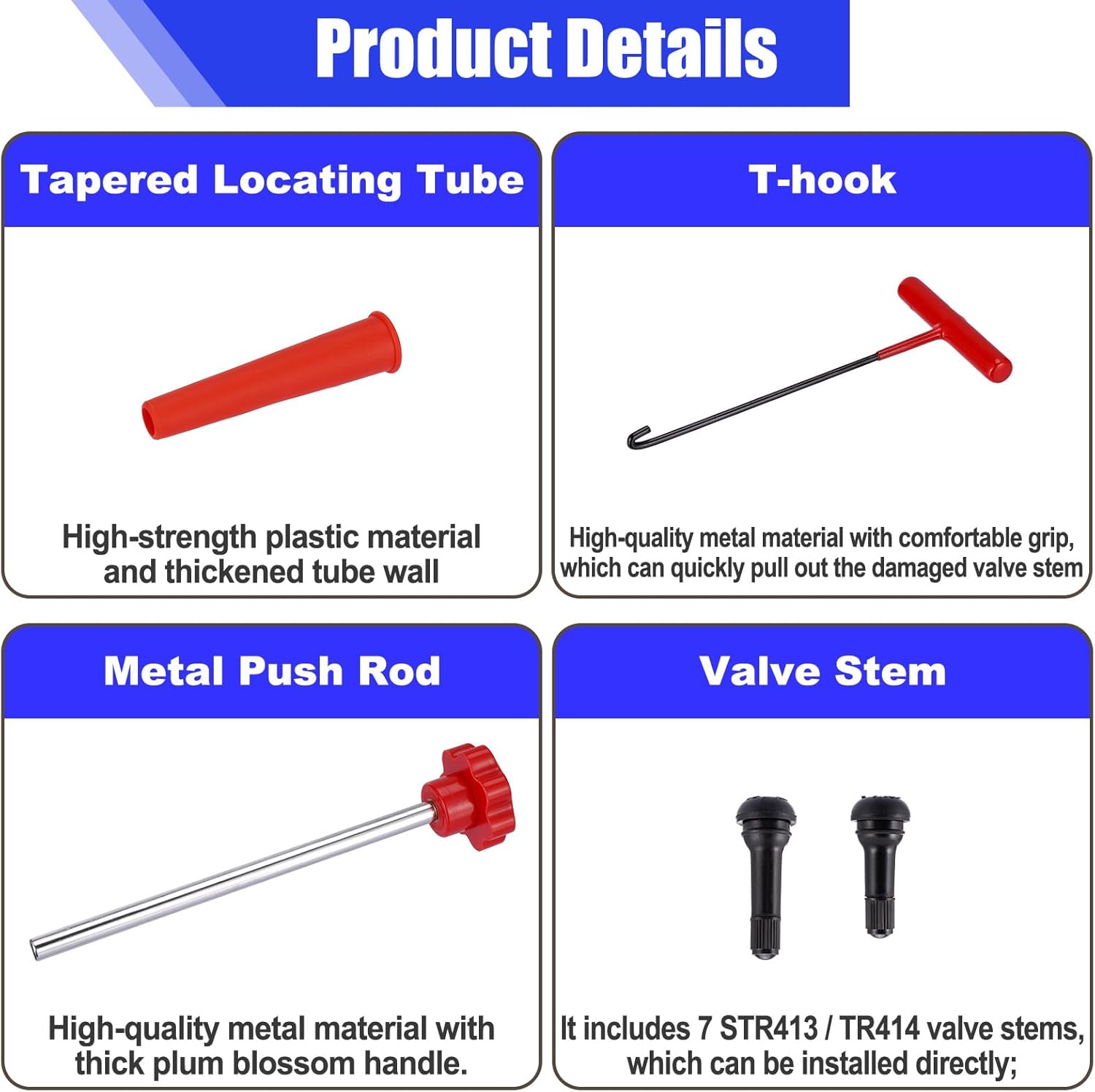 22PCS Red Handle Tire Valve Stem Tool Kit - Quick Install & Remove Valve Core Tool for Car/ATV/Truck/Lawn Mower, Longer Tire Valve Stem Puller For Checking Tire Pressure with TR413/TR414/TR418