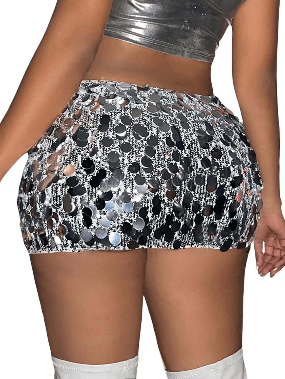 Floerns Women's Contrast Sequin Drop Waist Dancing Party Bodycon Mini Skirt - Image 2