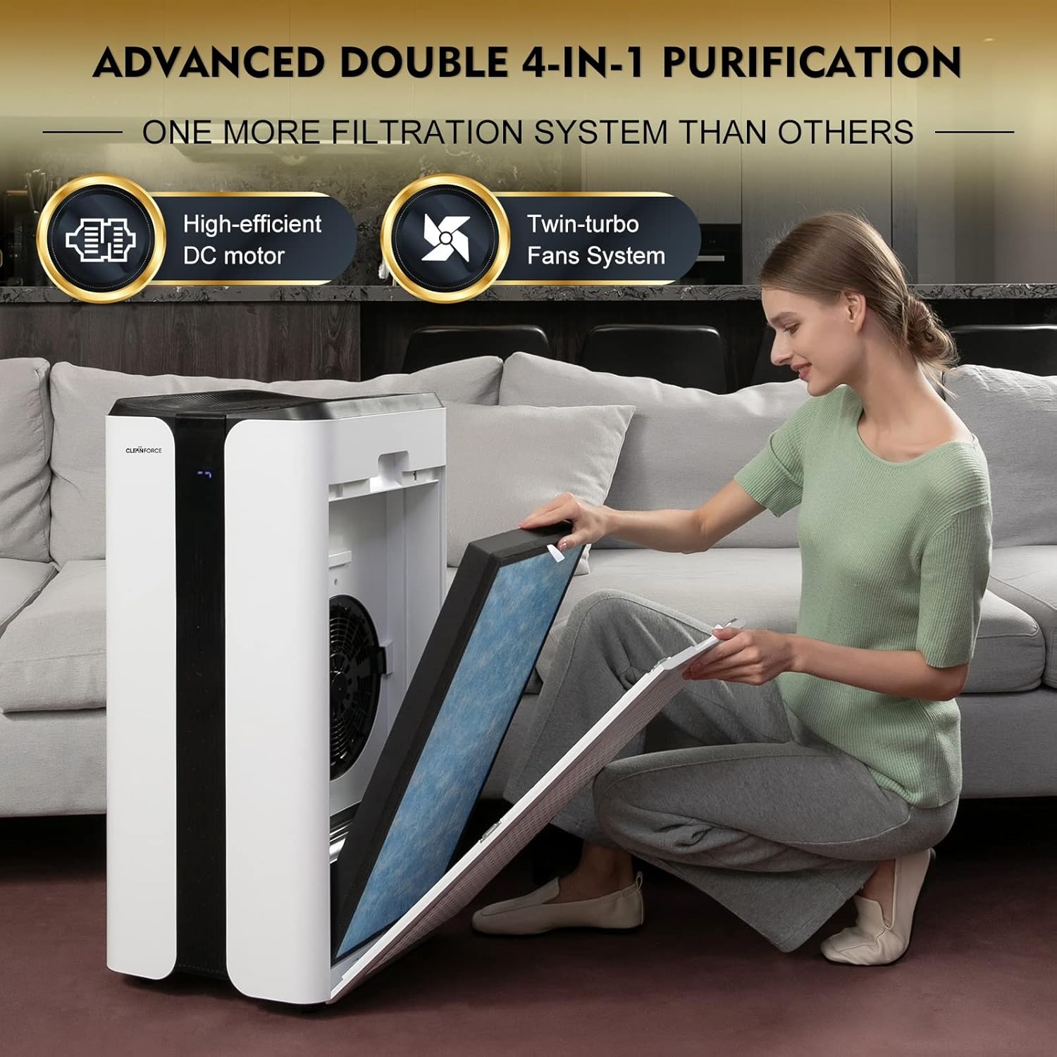 Uр Tо 40% оƒƒ CLEANFORCE Extra large Air Purifier for home large room, covers 3000 sqft, H13 True HEPA Filter, Filters 99.97% dust, pet hair, smoke, odor, pollen, VOCs, Commerical Air Cleaner for office, classroom