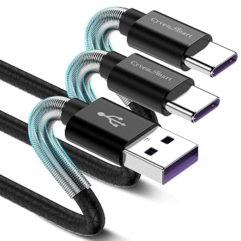 CyvenSmart USB Type-C Cable 1FT, 2 Pack USB-A 2.0 to USB-C TPE Cords, Black