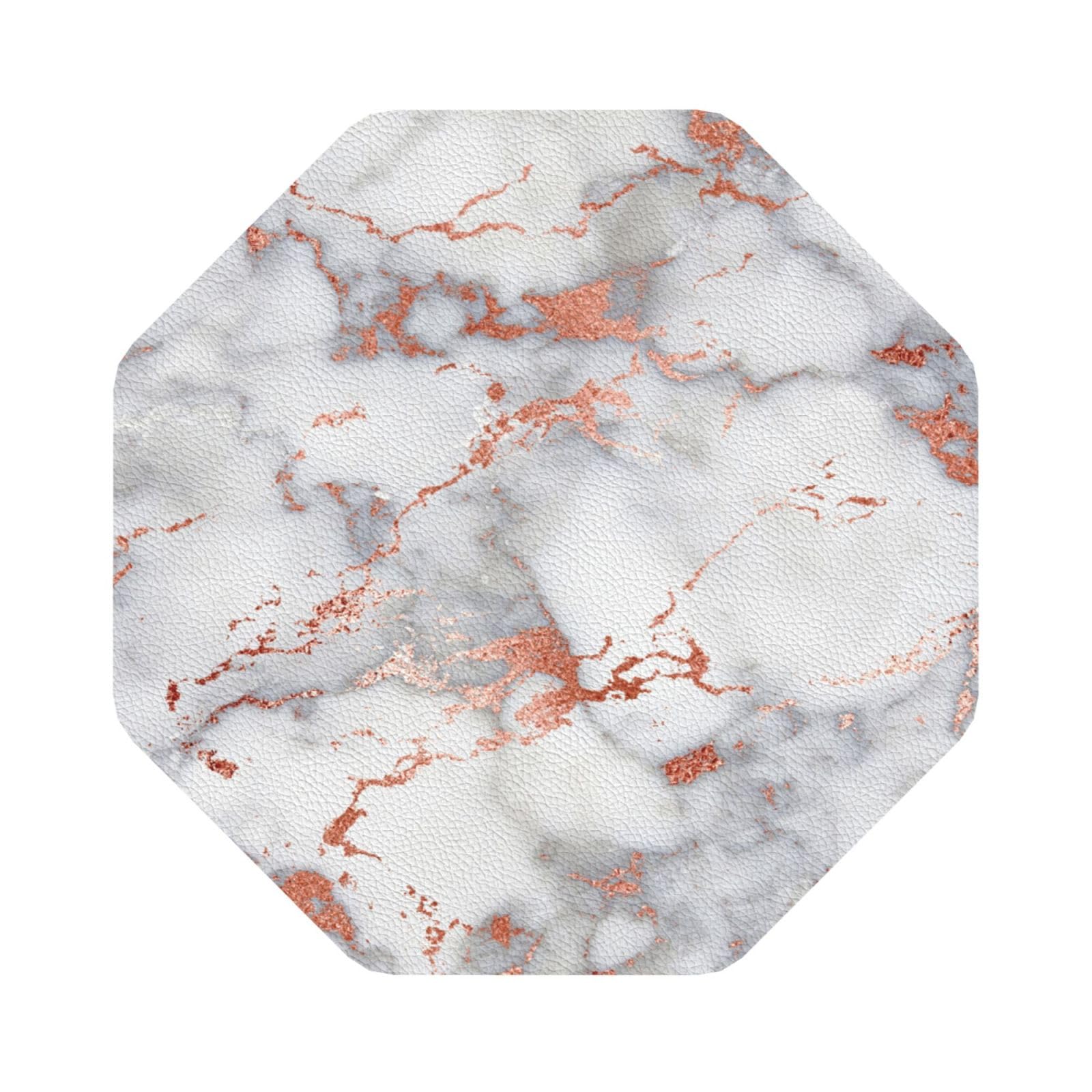 Rose Gold Marble PU Leather Coasters Set of 6 Octagon Drink Coasters