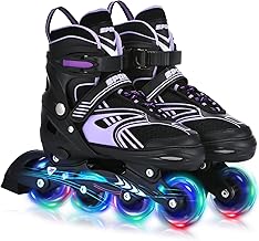 TOMSHOO Adjustable Inline Skates for Girl Boys, 4 Wheels LED Light Up Roller Skates for Kids, Girls, Teenagers Beginners