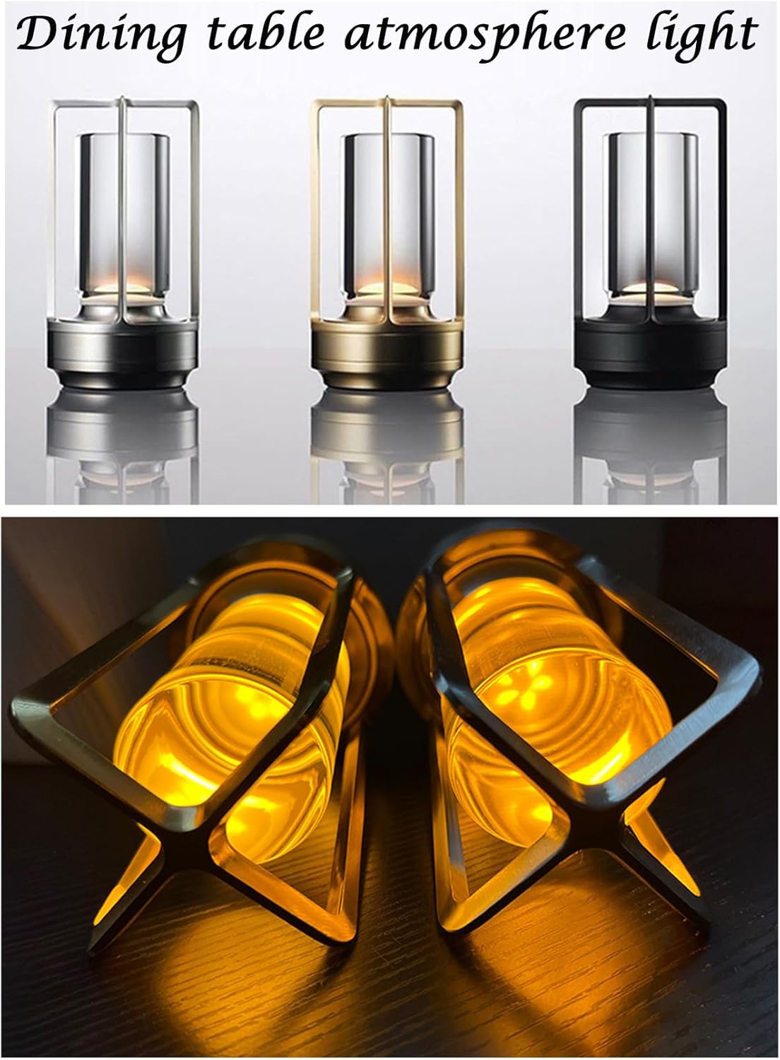 Bofea-Metal Table Lamp for Indoor/Outdoor,3-Colour Infinitely Dimming Battery Powered LED Small Desk Lamp for Bar,Coffee Shop,Camping Restaurant,Livingroom,Bedroom Light. (Silver)