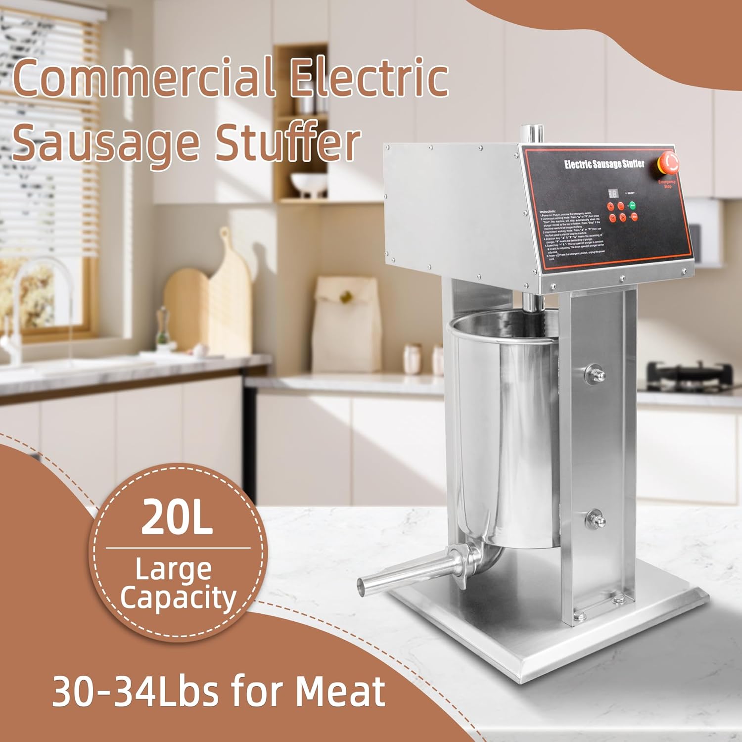 Electric Sausage Stuffer Machine - Hakka Sausage Stuffer, Precision Craftsmanship, Fast Electric Sausage Filling Machine, 20L/44LB