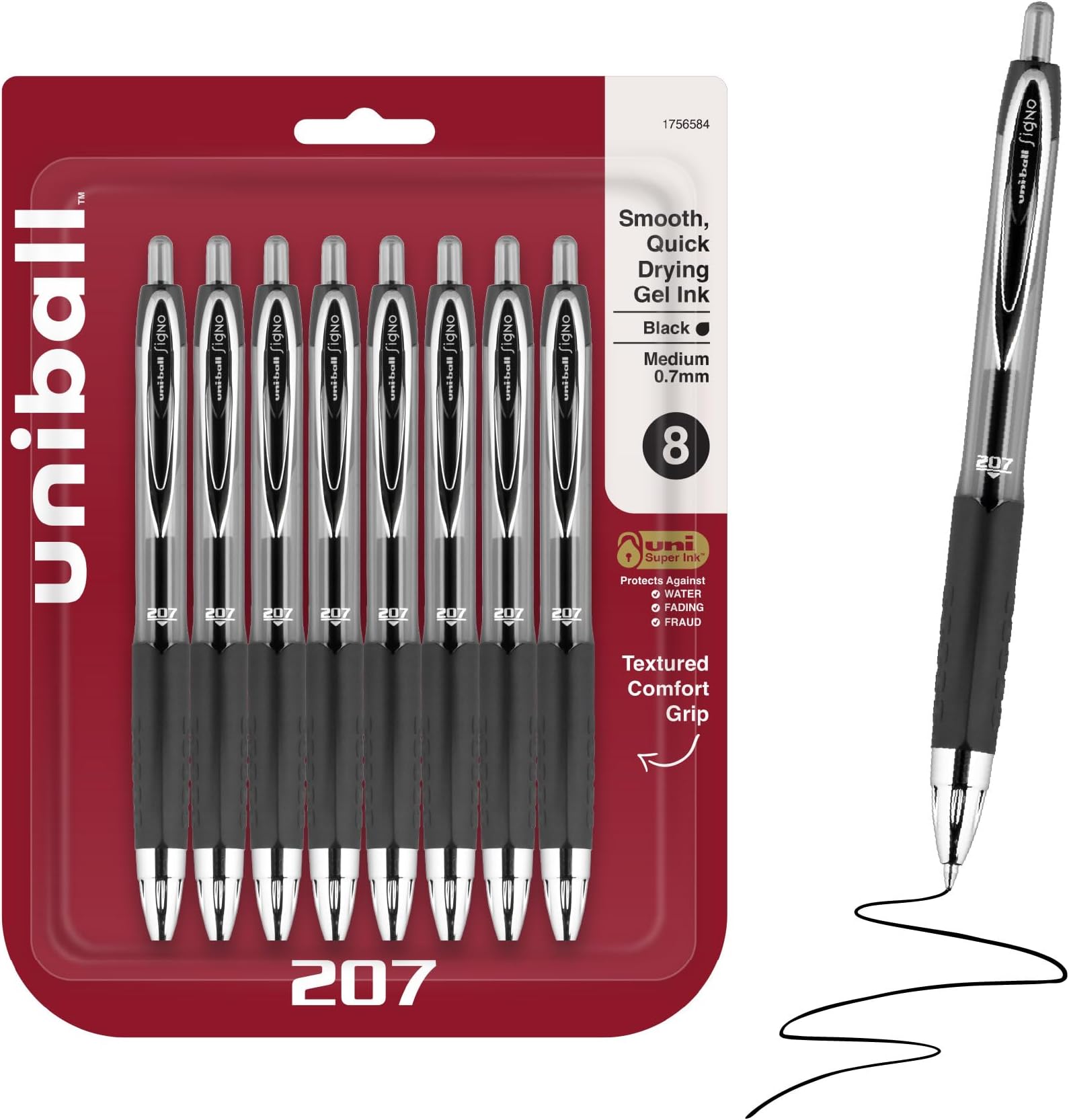 - uniball™ 207 Gel Pens, Black Ink, 0.7mm Medium Point, Retractable, 8 Count | Smooth Writing, Fraud-Resistant, uni Super Ink™