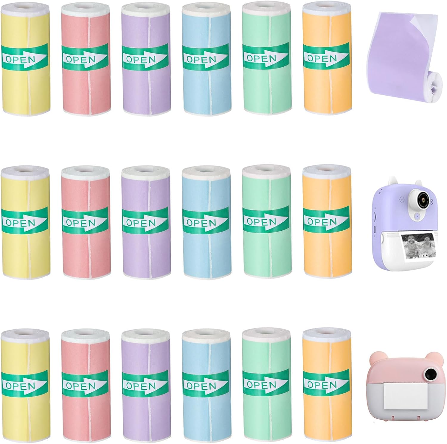 18Rolls Thermal Sticker Paper for Mini Printer Sticker Maker,57 X 25mm-6 Color,Self-Adhesive Mini Printer Paper, Thermal Labels for Most Pocket Printer,Glossy Thermals Printers Papers