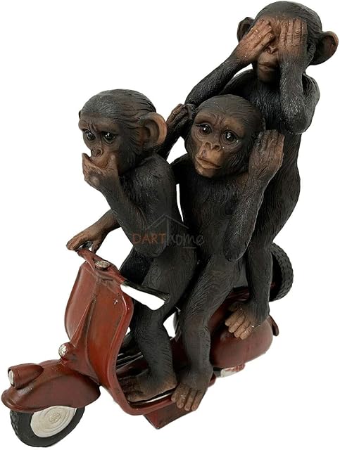 Darthome Ltd 3 Wise Monkeys Speak Hear See No Evil Trio On Scooter Resin Home Ornament Gift 28cm