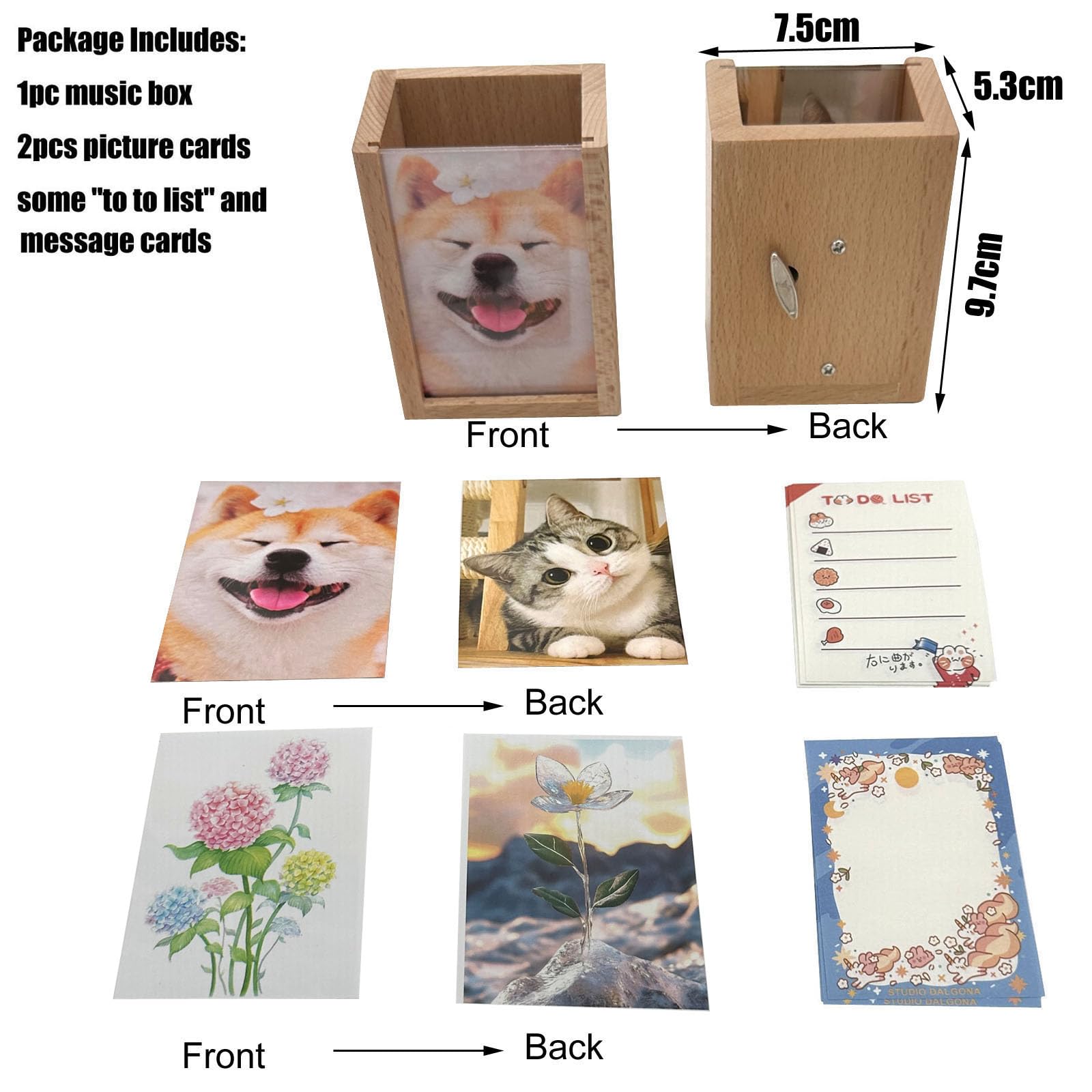 Pursuestar Solid Wood Mini Photo Frame Pen Holder Wind Up Music Box for Desk, Pencil Cup Makeup Brush Holders Musical Gift for Christmas/Birthday/Valentine's Day -Edelweiss