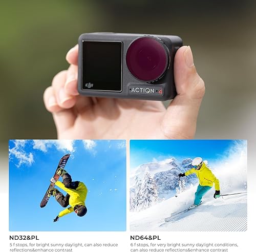Miniatura 4 de K&F Concept Paquete de 4 filtros NDPL compatibles con DJI Osmo Action 4, ND8PL ND16PL ND32PL ND64PL Filtros multifunción polarizadores de densidad