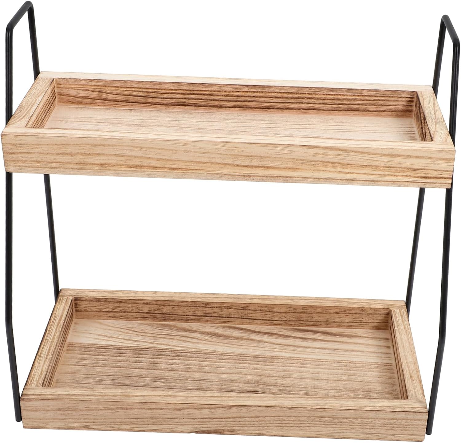 Sosoport Double-Tier Coffee Bar Shelf Organizer Wooden Spice Jar Rack Iron Frame Multi-Purpose Kitchen Storage Holder for Coffee Cups and Seasonings