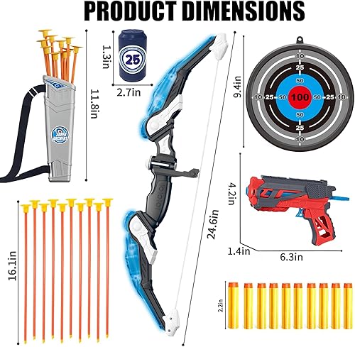 Miniatura 6 de Doloowee Juego de arco y flecha para niños, juego de juguetes de tiro con arco con luz LED, 10 flechas de ventosa, juguete de disparo de dardos de