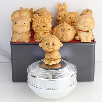 Cute miniature wooden Monkey statue, natural wood hand-carved animal small sculpture, Chinese 12 zodiac wooden art collectible gift, suitable for home or office decorations (Monkey)