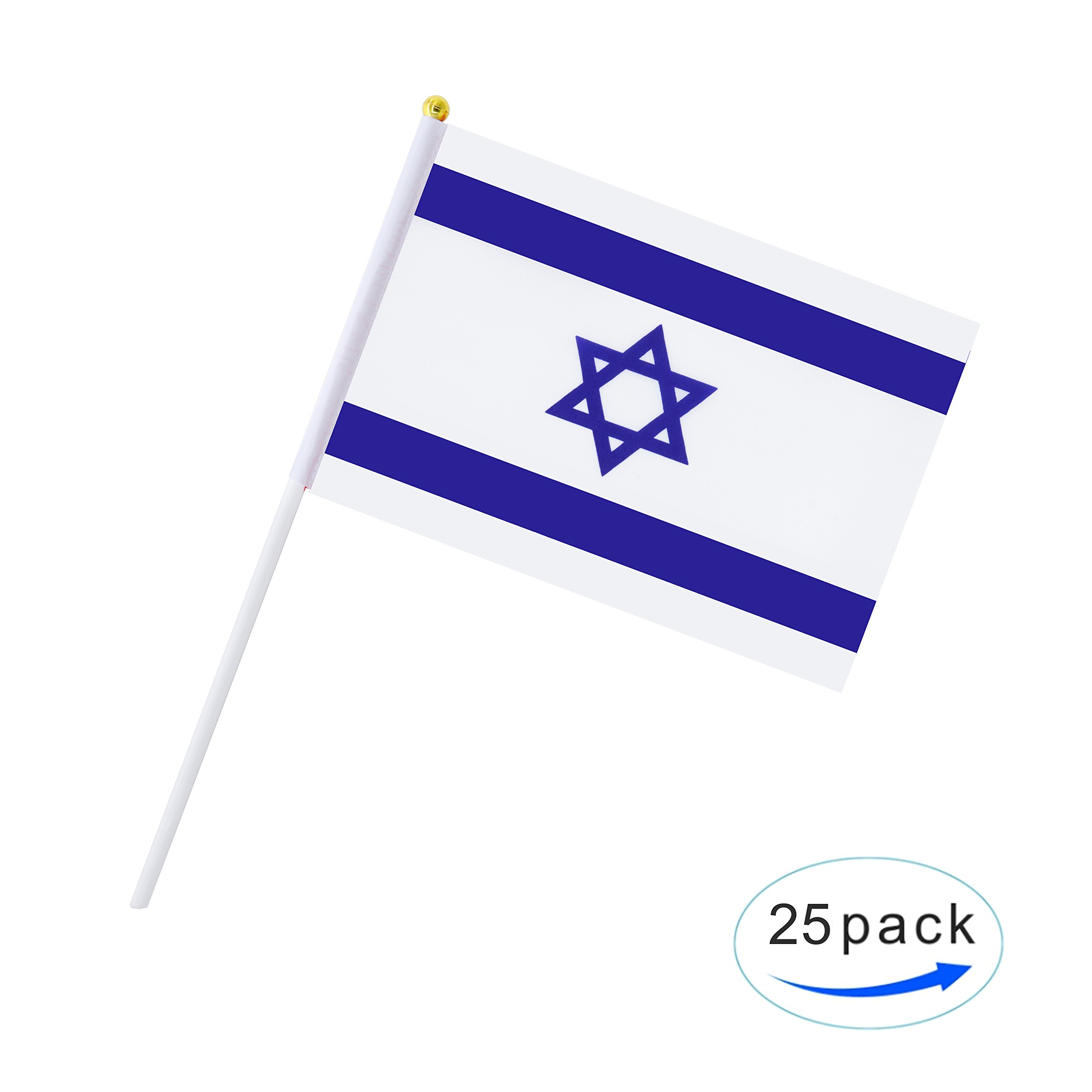 25 Pack Hand Held Small Mini Flag Israel Flag Israeli Flag Stick Flag Round Top National Country Flags,Party Decorations Supplies For Parades,World Cup,Festival Events,International Festival - Image 4