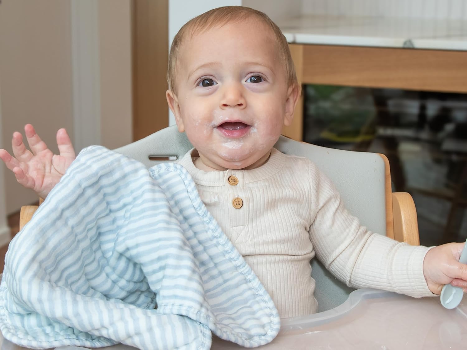 Nana Baby Burp Cloths – 100% Organic Cotton, Oversized & Hypoallergenic, 8-Layer Muslin, Machine Washable, Neutral Unisex Colors, Gentle on Sensitive Skin, Set of 3 (Blue)